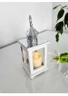 Eskitme Beyaz Ahşap Mumluk Fener Biella 23cm