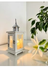 Eskitme Beyaz Ahşap Mumluk Fener Biella 23cm
