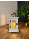 Eskitme Beyaz Ahşap Mumluk Fener Biella 23cm