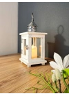 Eskitme Beyaz Ahşap Mumluk Fener Biella 23cm