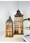 İkili Büyük Boy Metal Çatılı Ahşap Mumluk Fener Seti Nanga