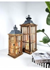 İkili Büyük Boy Metal Çatılı Ahşap Mumluk Fener Seti Nanga