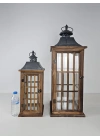 İkili Büyük Boy Metal Çatılı Ahşap Mumluk Fener Seti Nanga