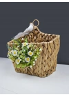 Kuş Figürlü Papatyalı Hasır Kapı Sepeti Gazetelik Posta Kutusu 30cm