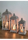 Metal Çatılı Büyük Boy Ahşap Mumluk Fener Aspendos 60cm