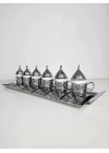 Nostaljik 6 Kişilik Tepsili Doğal Taşlı Metal Türk Kahvesi Fincan Takımı Antik Nikel