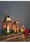 Rosegold Paslanmaz Çelik Üçlü Mumluk Fener Seti