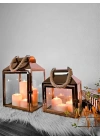 Rosetta Paslanmaz Çelik İkili Mumluk Fener Seti