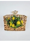 Sarı Çiçekli Hasır Kapı Sepeti Gazetelik Posta Kutusu Kapı Süsü 28Cm