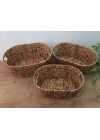 Üçlü Metal İskeletli Hasır Sele Sepet Seti