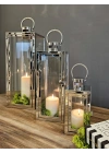 Victorina Paslanmaz Çelik Üçlü Mumluk Fener Seti