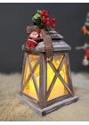 Yeni Yıl Konseptli Ahşap Mumluk Fener Led Işıklı 30cm