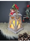 Yeni Yıl Konseptli Ahşap Mumluk Fener Led Işıklı 30cm