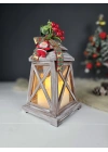 Yeni Yıl Konseptli Ahşap Mumluk Fener Led Işıklı 30cm