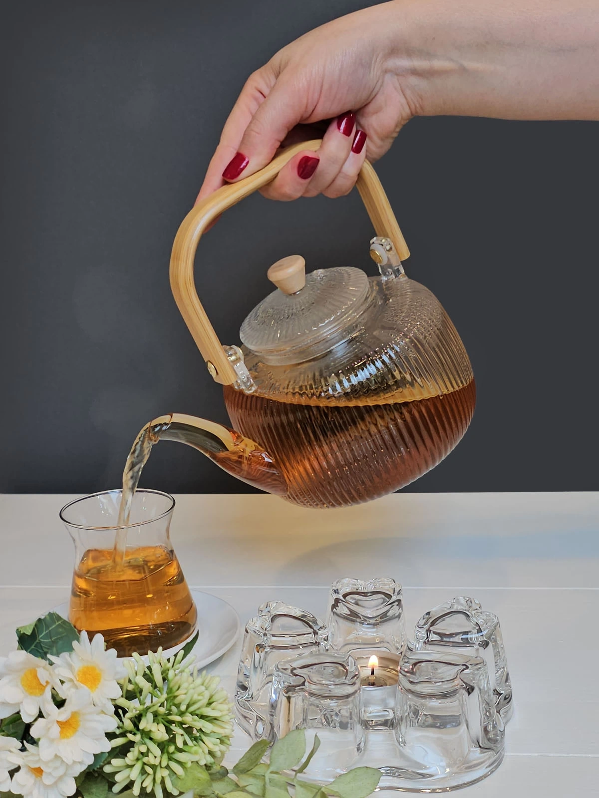 1000ml Cam Demlik ve Cam Isıtıcı Seti Osaka