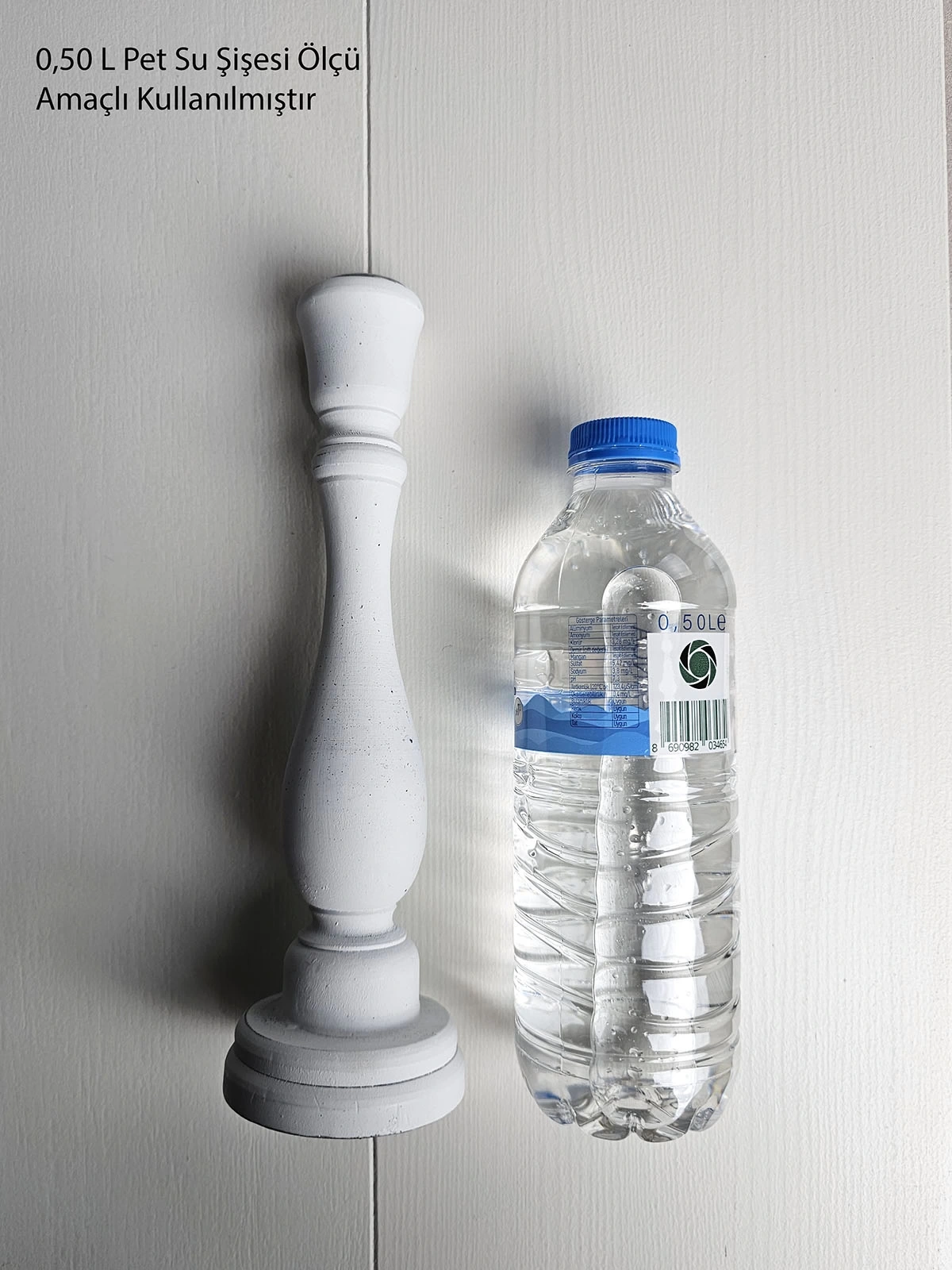 2 Adet Ahşap Şamdan Mumluk Eskitme Beyaz 24cm