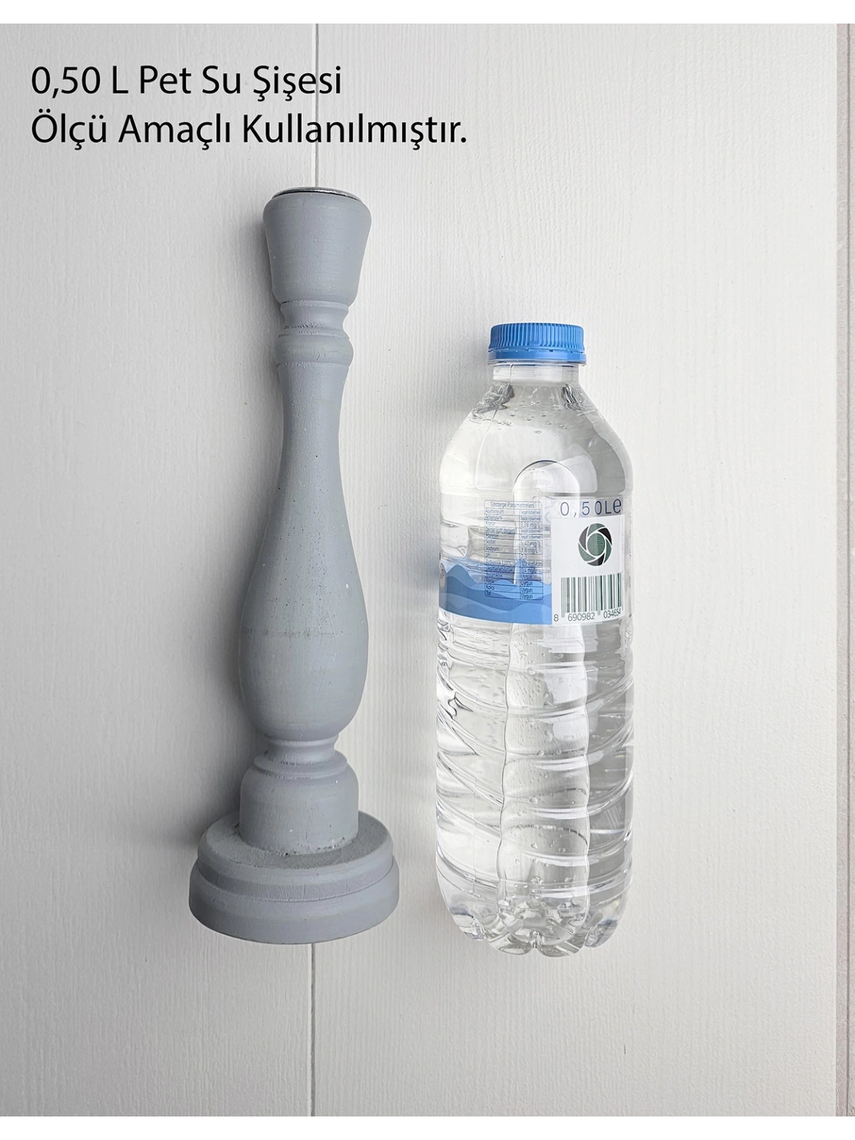 2 Adet Ahşap Şamdan Mumluk Eskitme Gri 24cm