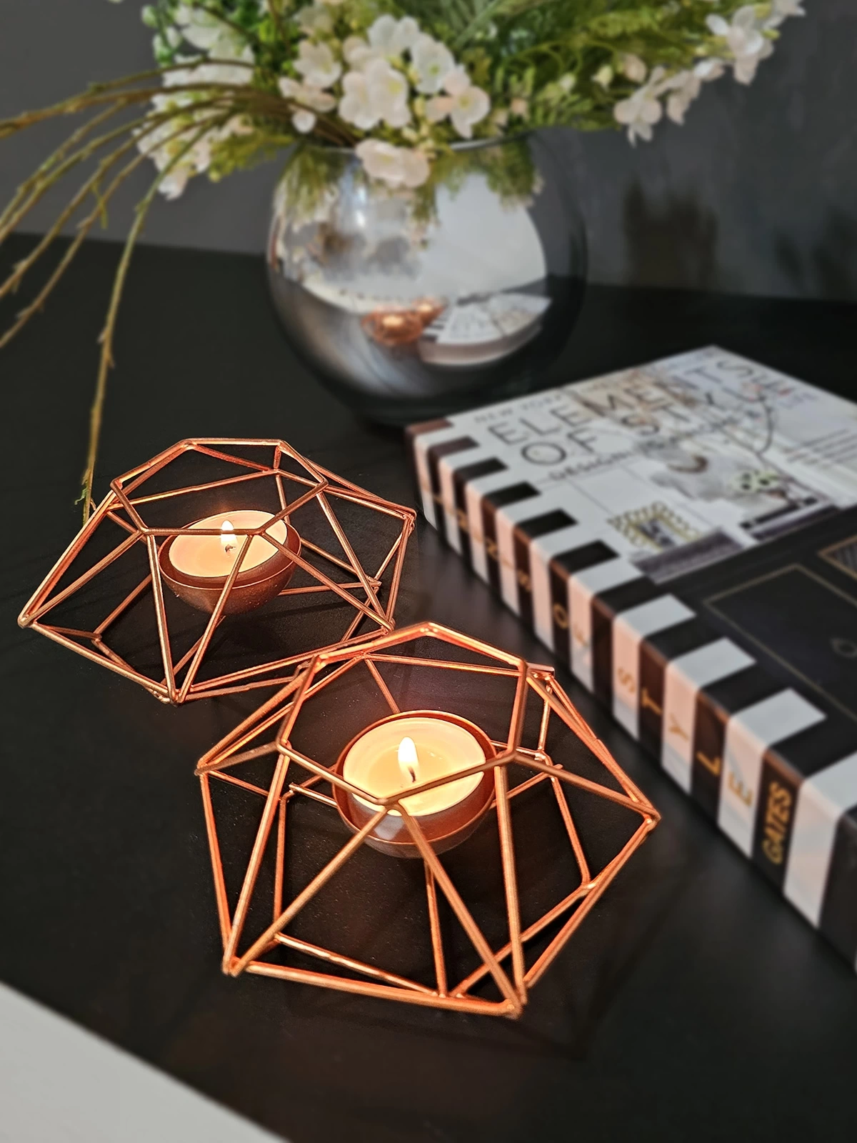 2 Adet Dekoratif Metal Tealight Mumluk Capella Bakır Renk