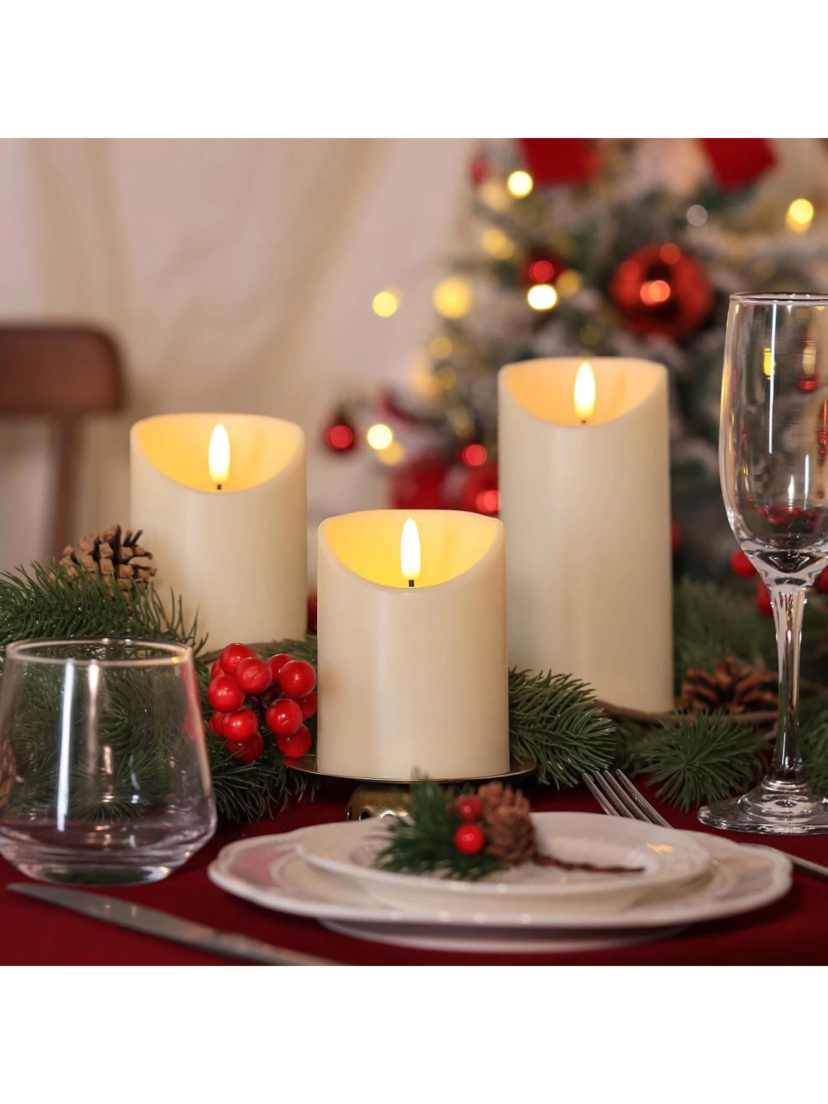 3lü Pilli Led Mum Seti Titreyen Alevli