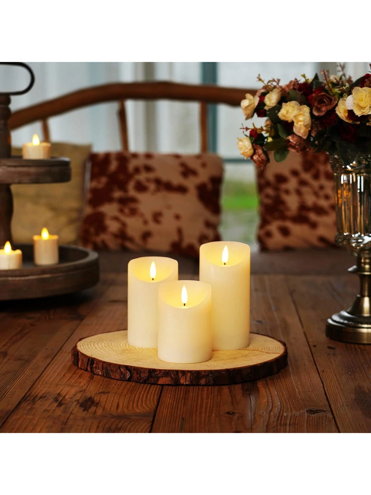 3lü Pilli Led Mum Seti Titreyen Alevli