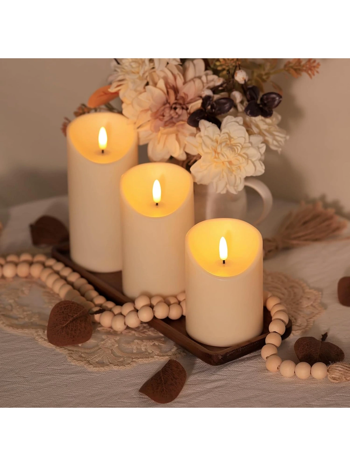3lü Pilli Led Mum Seti Titreyen Alevli