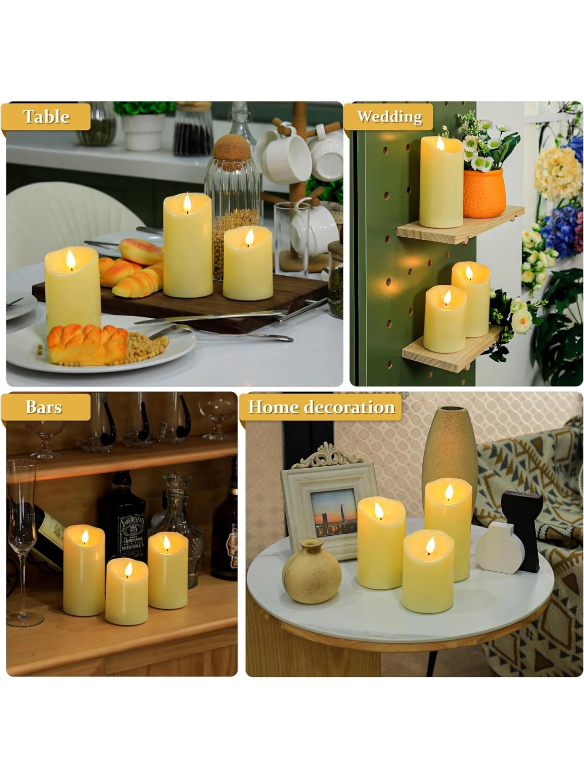 3lü Pilli Led Mum Seti Titreyen Alevli