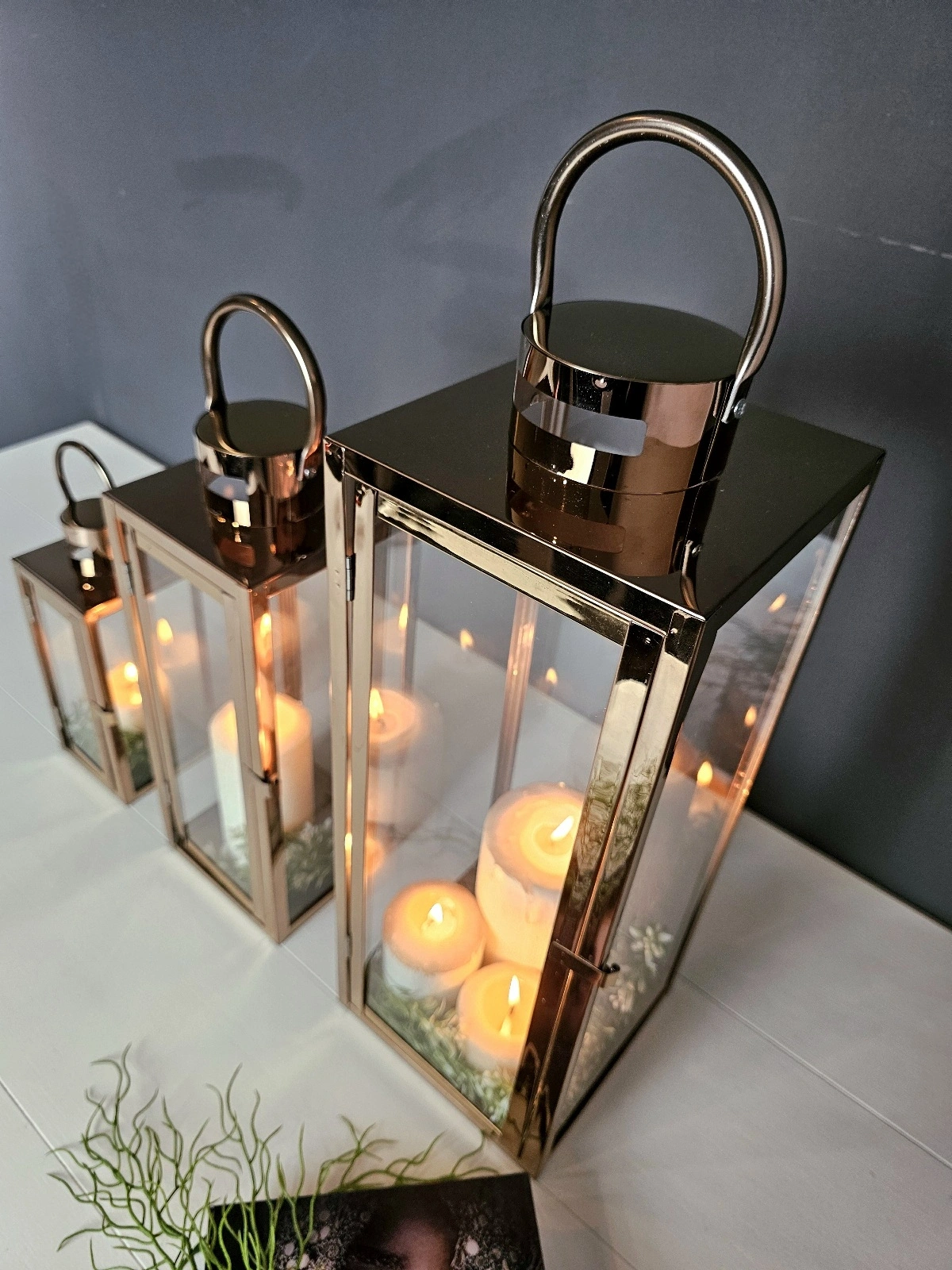 Rosa Trio Paslanmaz Çelik Üçlü Rosegold Mumluk Fener Seti