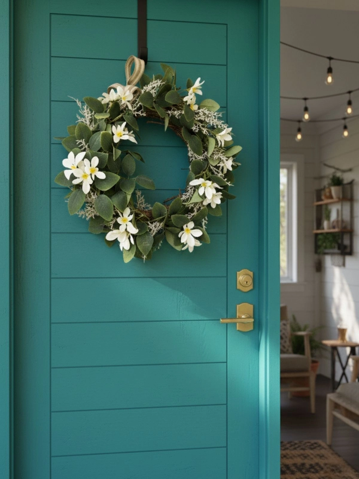 White Blossom Doğal Çember Kapı Süsü Kapı Çelengi 40cm