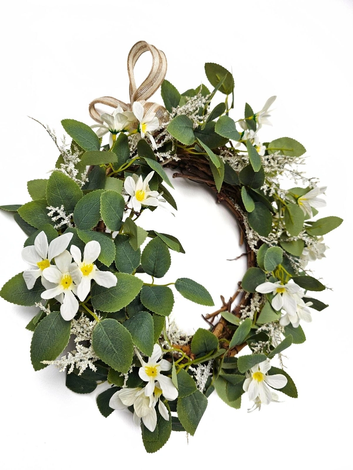 White Blossom Doğal Çember Kapı Süsü Kapı Çelengi 40cm