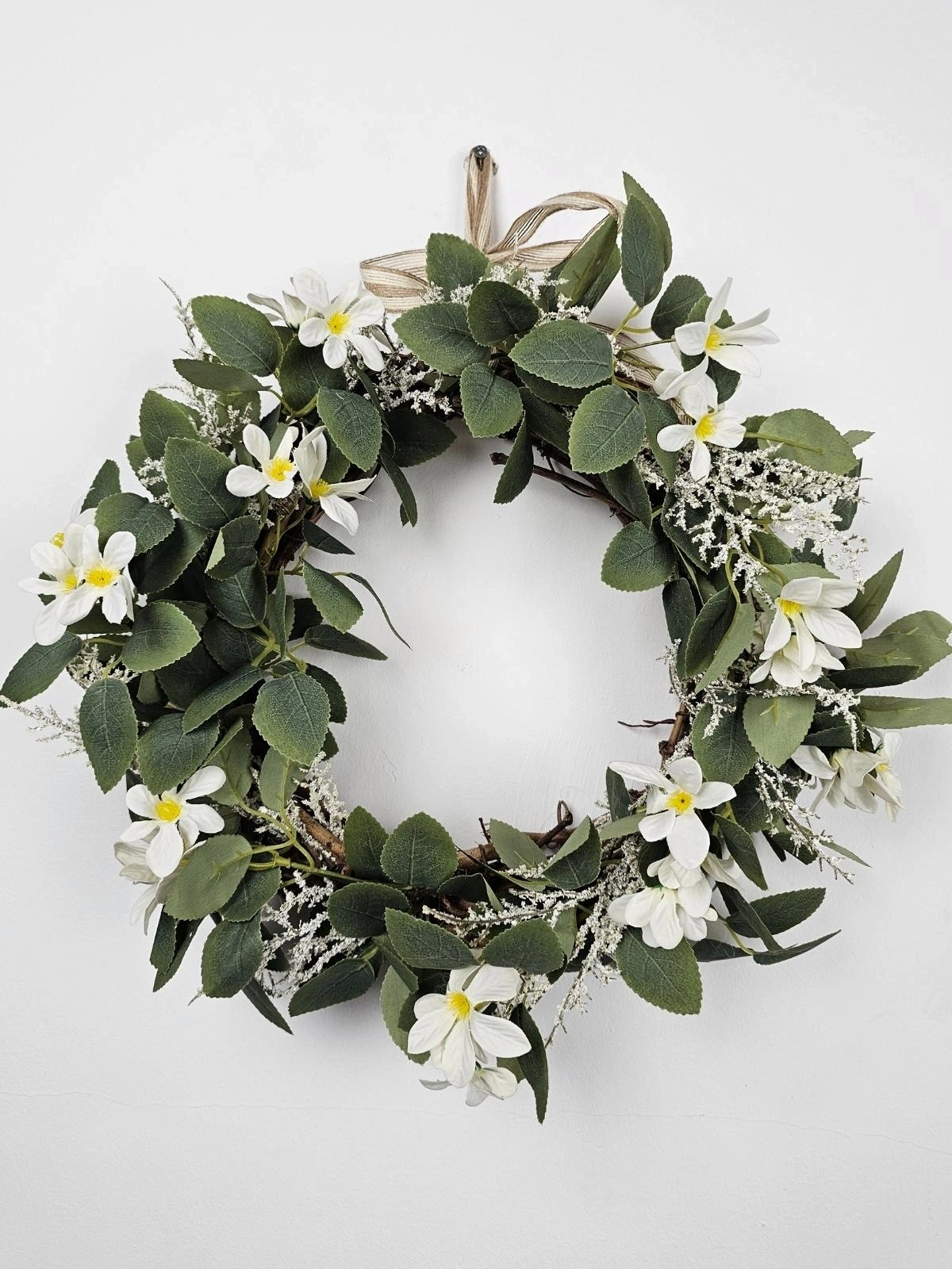 White Blossom Doğal Çember Kapı Süsü Kapı Çelengi 40cm