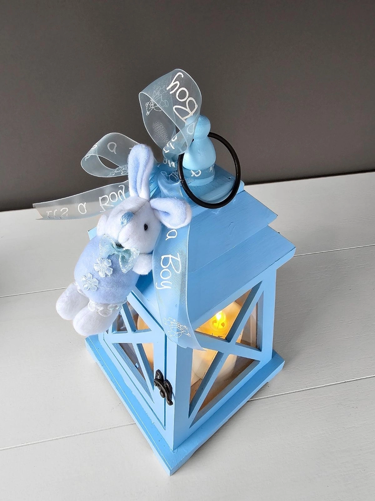 Mavi Ahşap Fener Çocuk Odası Konseptli Led Işıklı 30cm