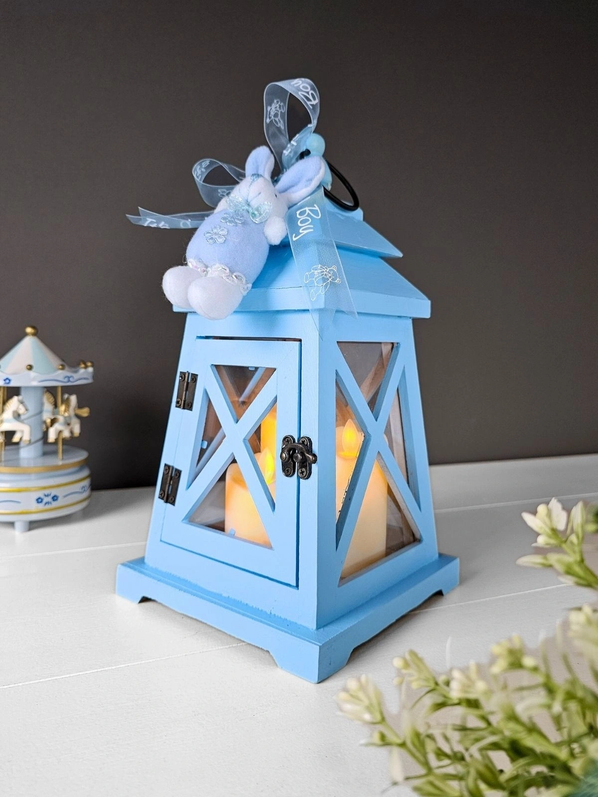 Mavi Ahşap Fener Çocuk Odası Konseptli Led Işıklı 30cm