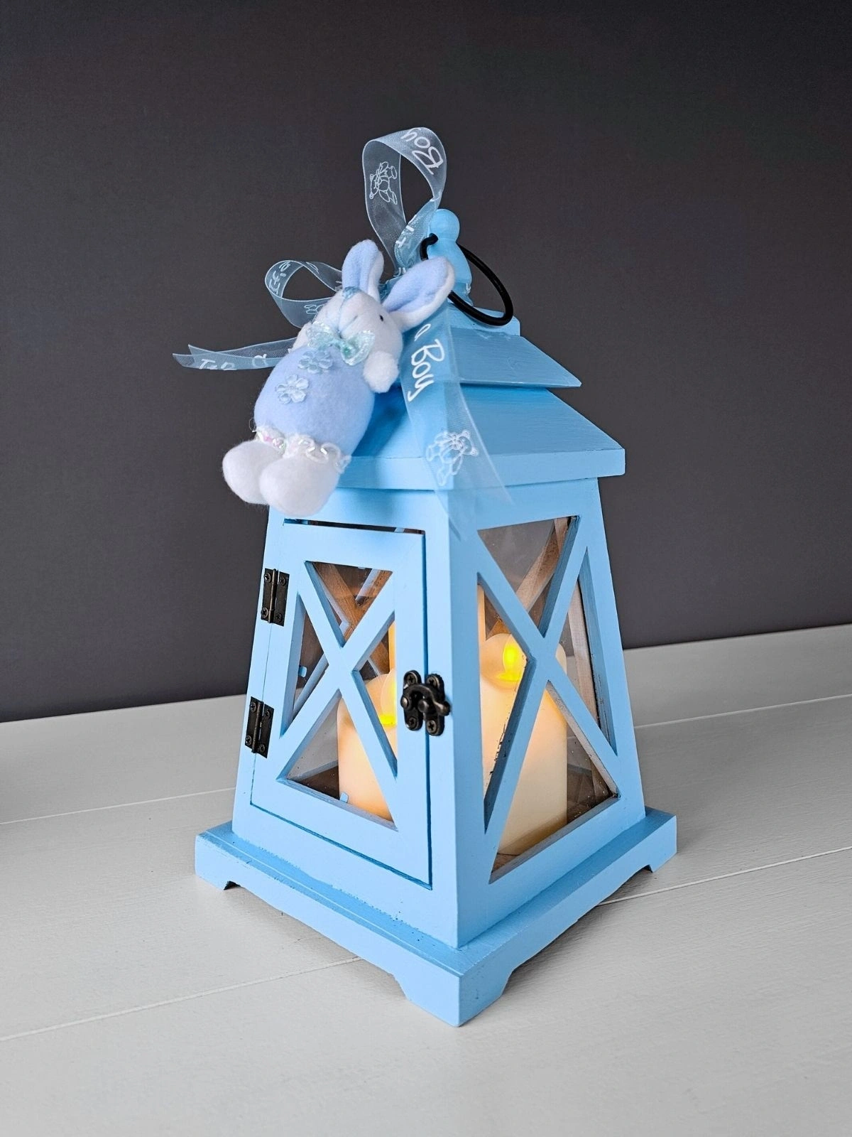 Mavi Ahşap Fener Çocuk Odası Konseptli Led Işıklı 30cm