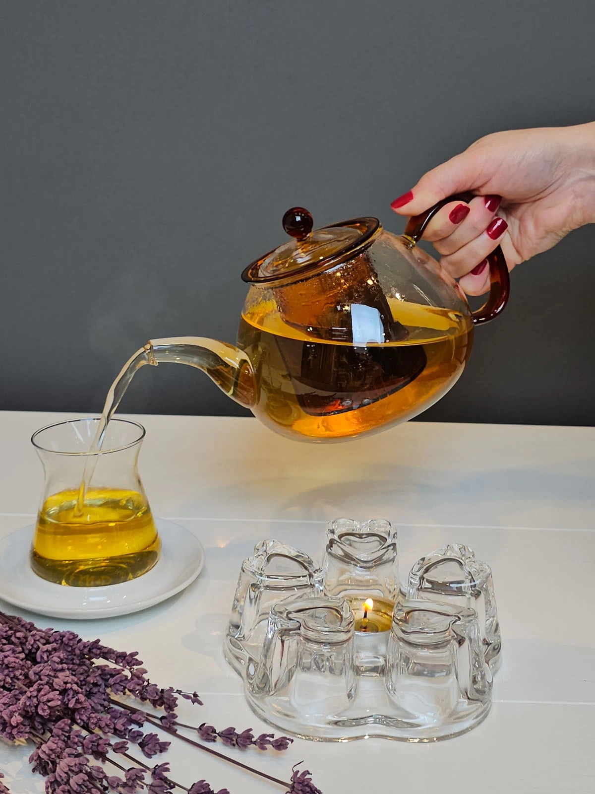 900ml Süzgeçli Borosilikat Cam Demlik Ateşe Dayanıklı