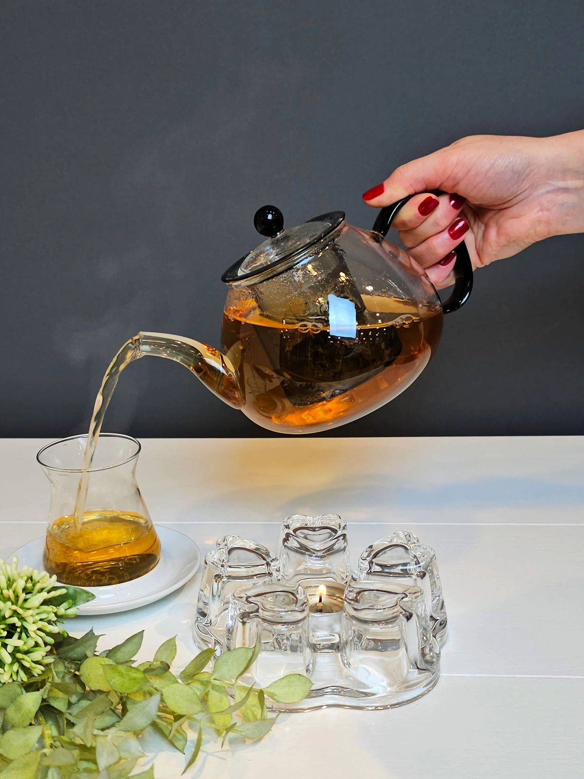 900ml Cam Demlik ve Cam Isıtıcı Seti Royal