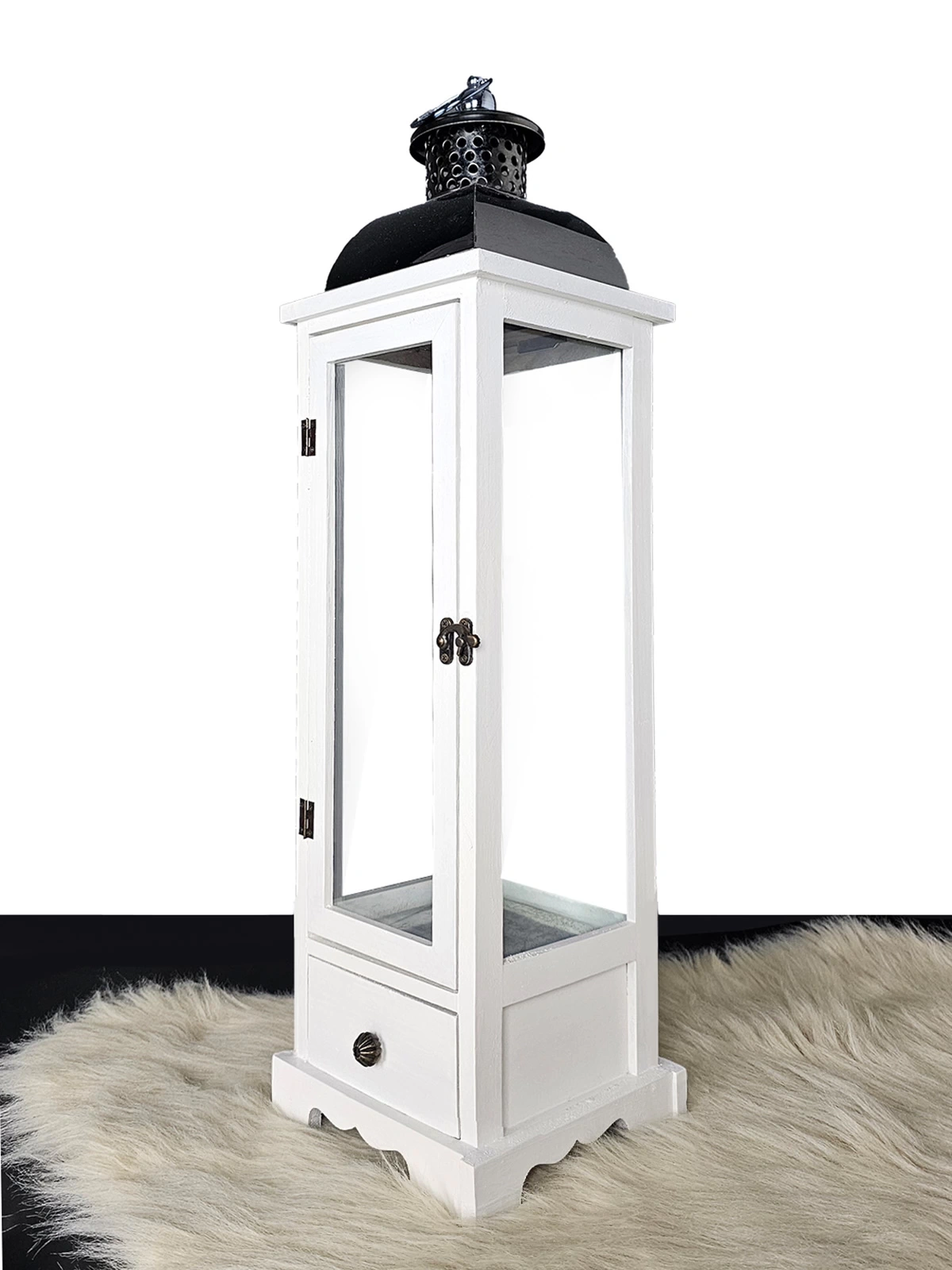 Ahşap Mumluk Fener Kaliminos Beyaz 70cm