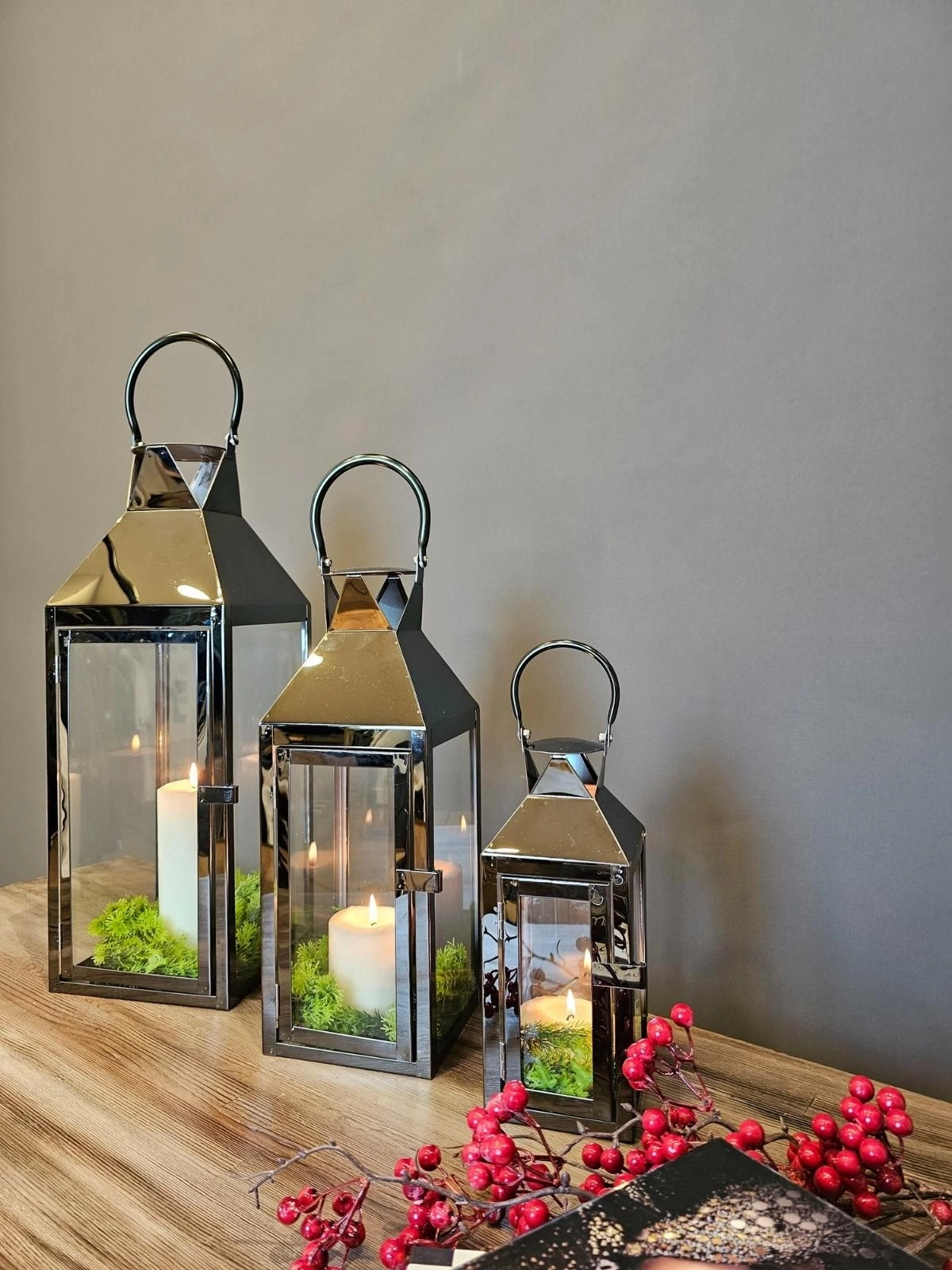 Black Mirror Paslanmaz Çelik Üçlü Mumluk Fener Seti