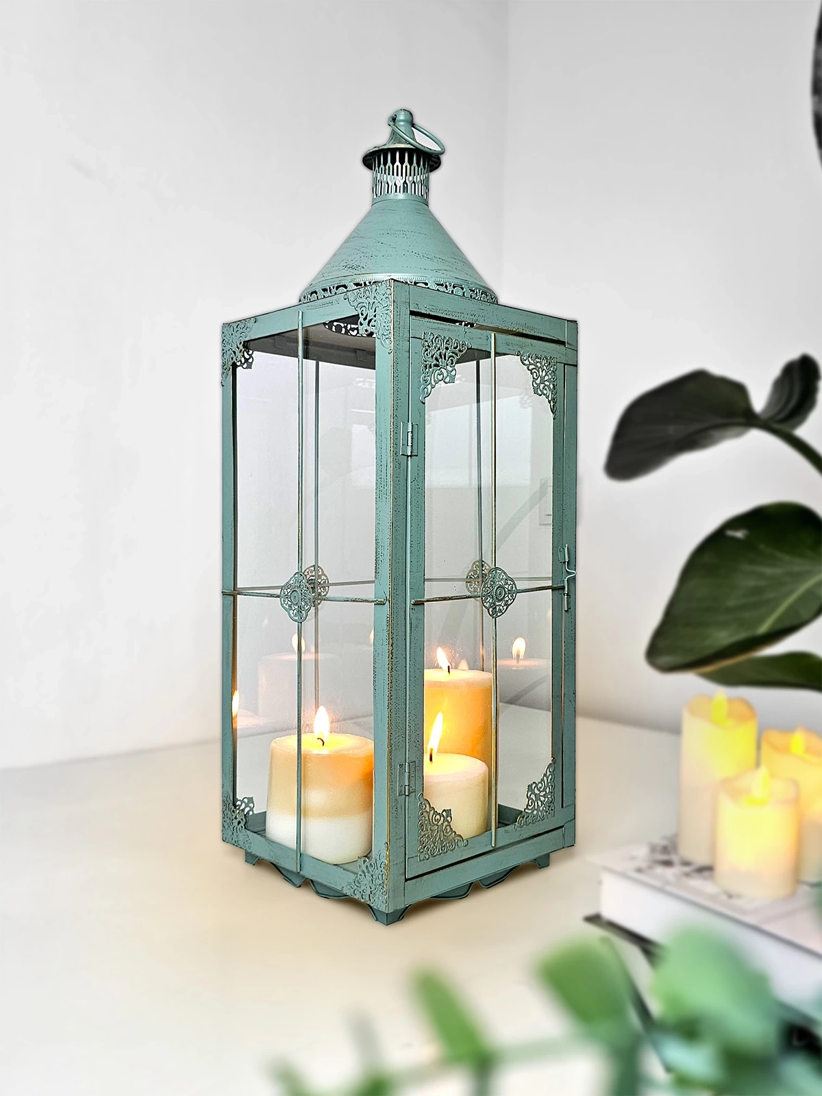 Büyük Boy Metal Fener Mumluk Casablanca 70Cm