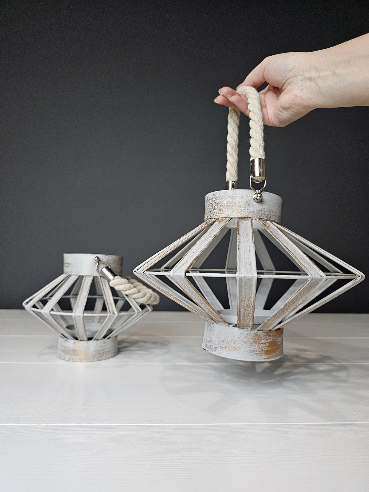 Capella İkili Halat Kulplu Dekoratif Metal Mumluk Seti