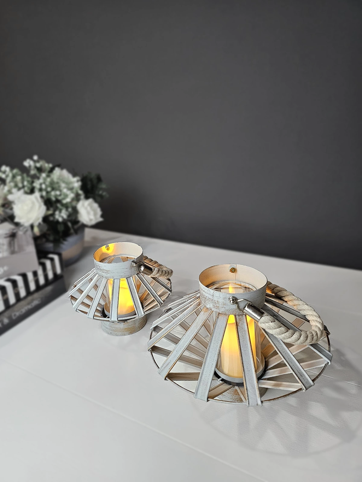 Capella İkili Halat Kulplu Dekoratif Metal Mumluk Seti