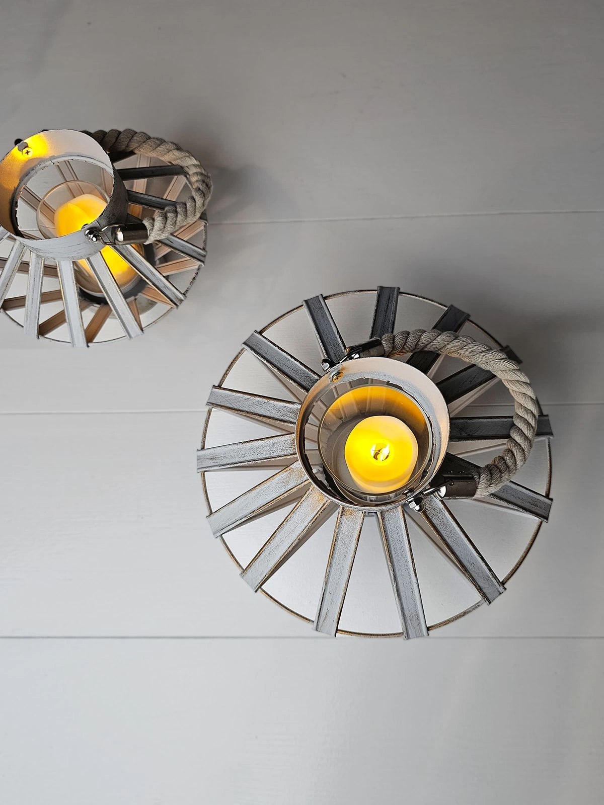 Capella İkili Halat Kulplu Dekoratif Metal Mumluk Seti