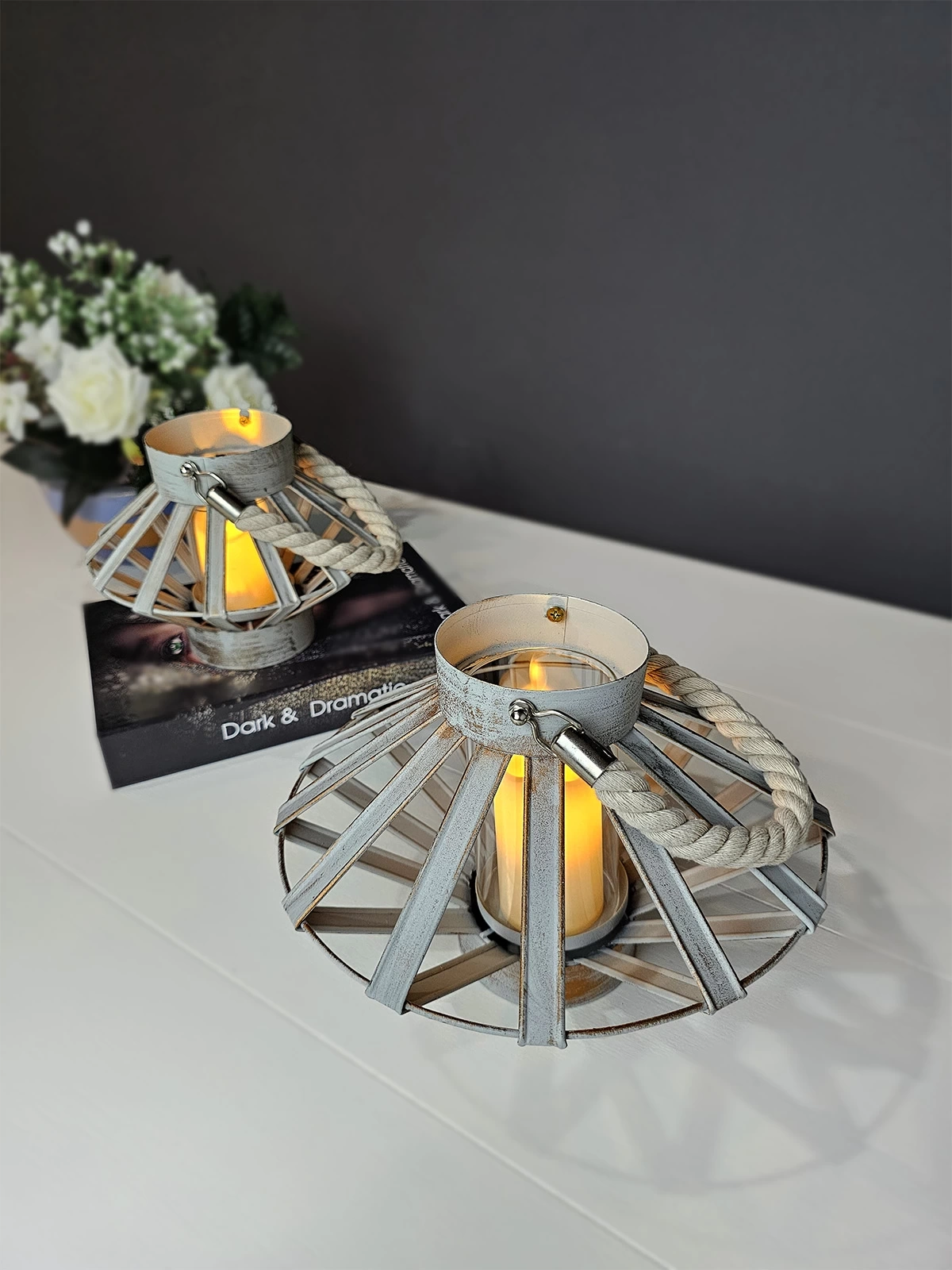 Capella İkili Halat Kulplu Dekoratif Metal Mumluk Seti