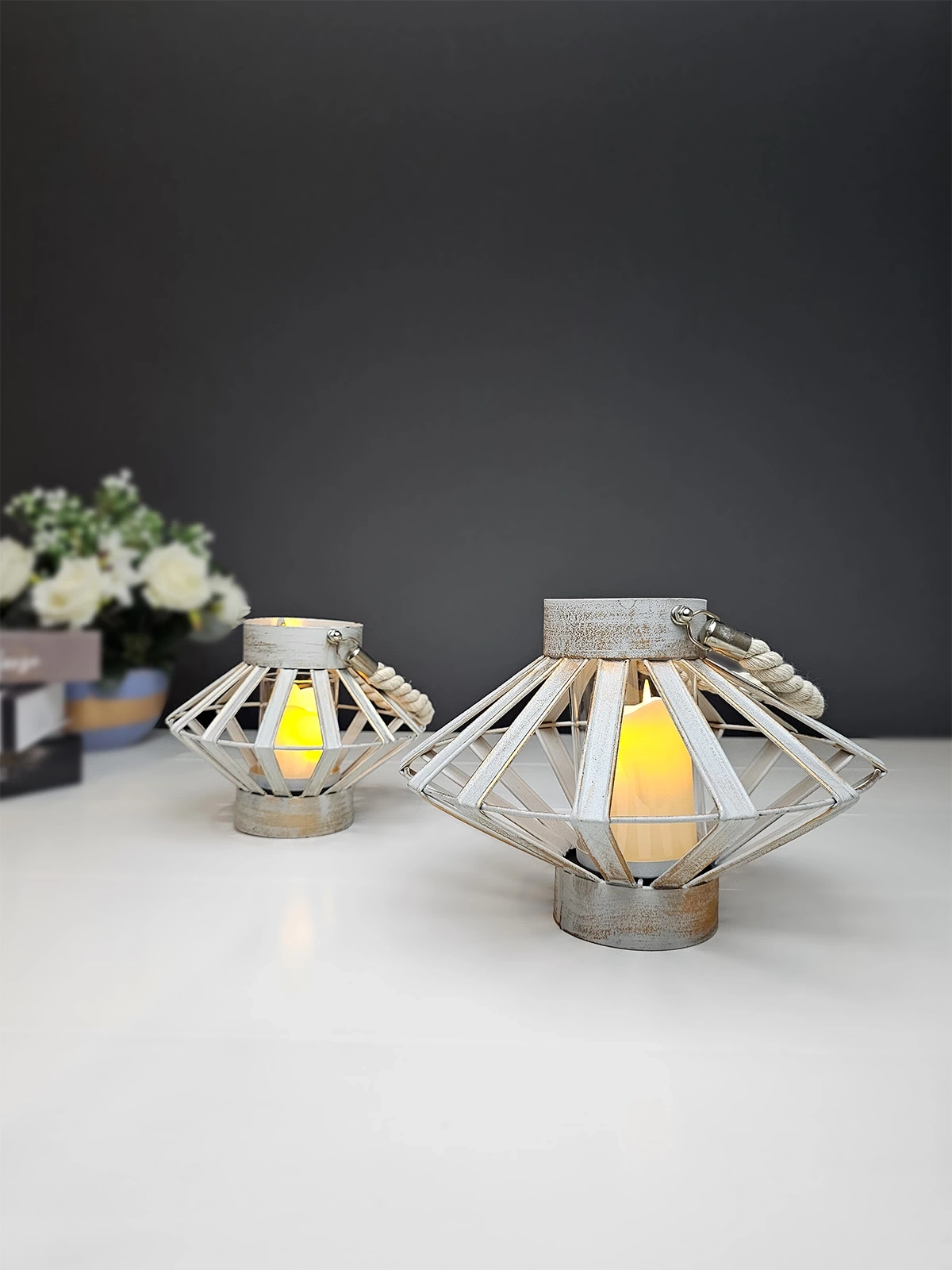 Capella İkili Halat Kulplu Dekoratif Metal Mumluk Seti