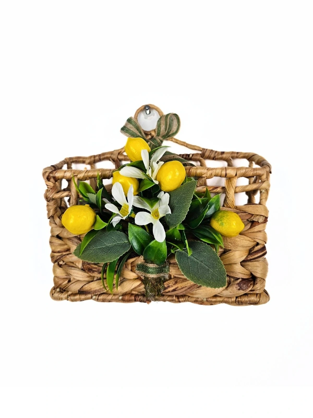 Capri Limon Temalı Hasır Kapı Sepeti Posta Kutusu Gazetelik Kapı Süsü 25Cm