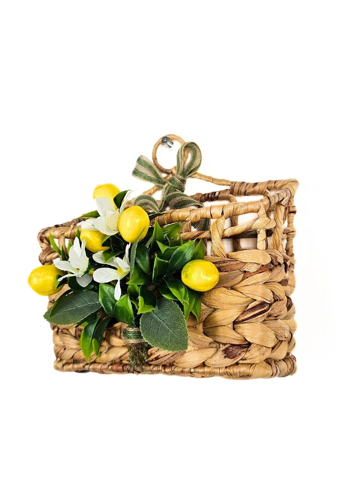 Capri Limon Temalı Hasır Kapı Sepeti Posta Kutusu Gazetelik Kapı Süsü 25Cm