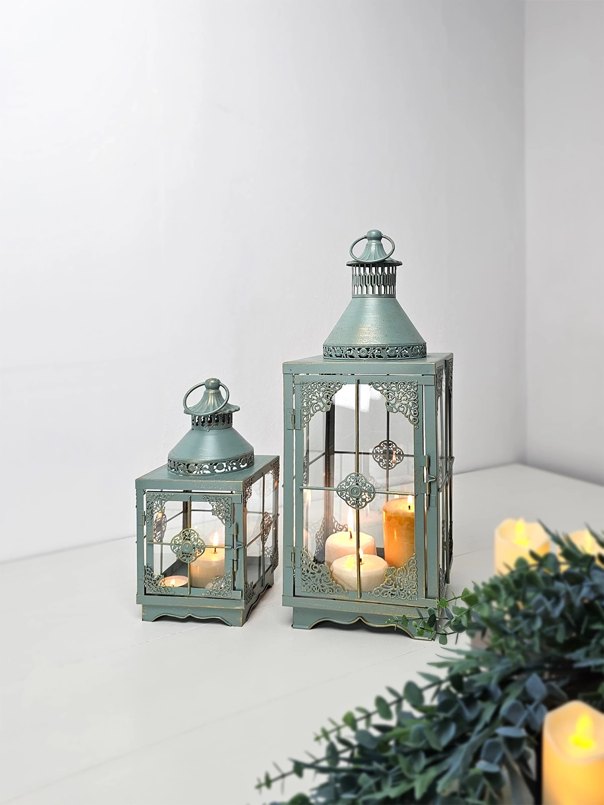 Casablanca İkili Metal Mumluk Fener Seti