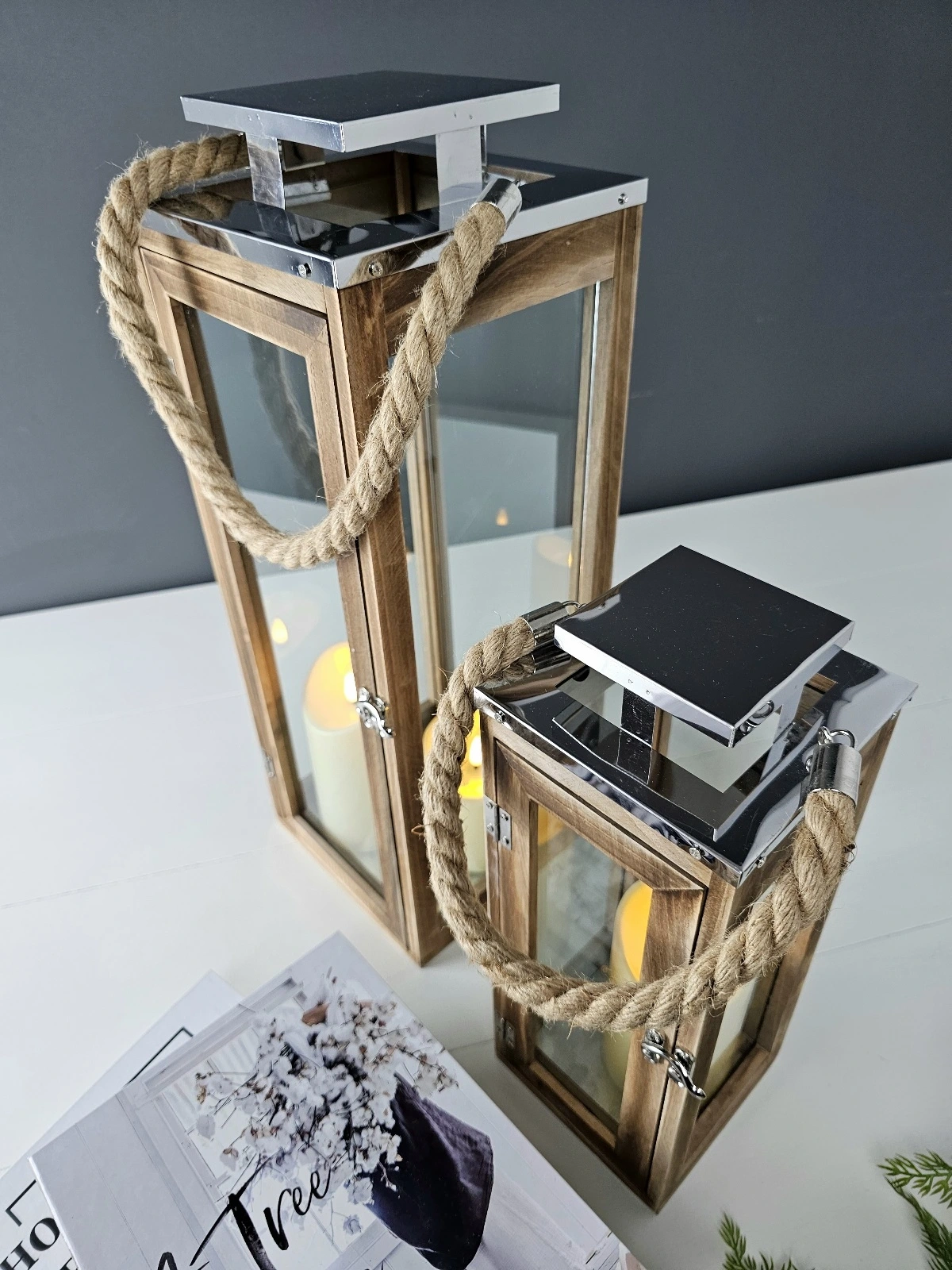 Çelik Çatılı İkili Ahşap Mumluk Fener Seti Nordora