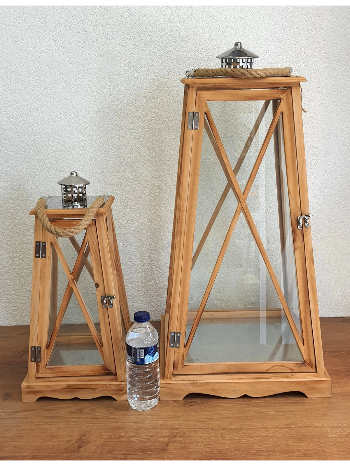 Çelik Çatılı İkili Ahşap Mumluk Fener Seti Sumatra