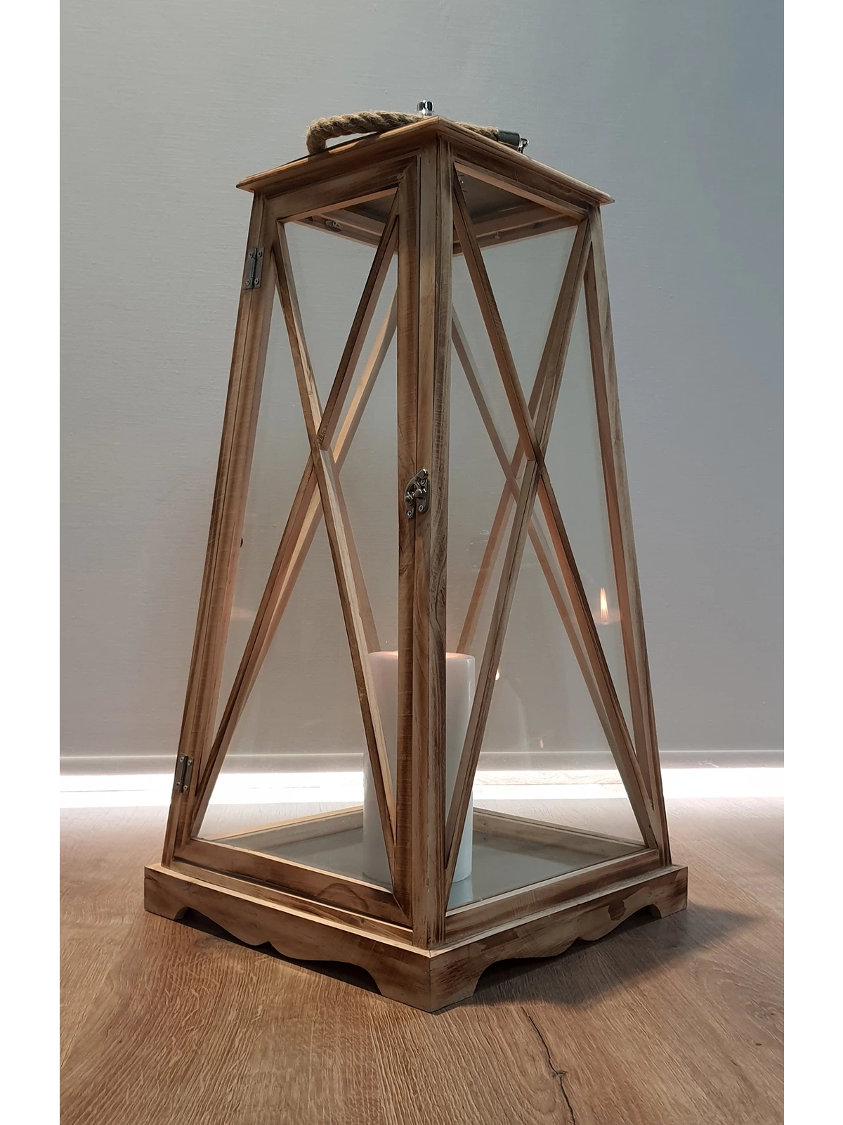 Çelik Çatılı İkili Ahşap Mumluk Fener Seti Sumatra