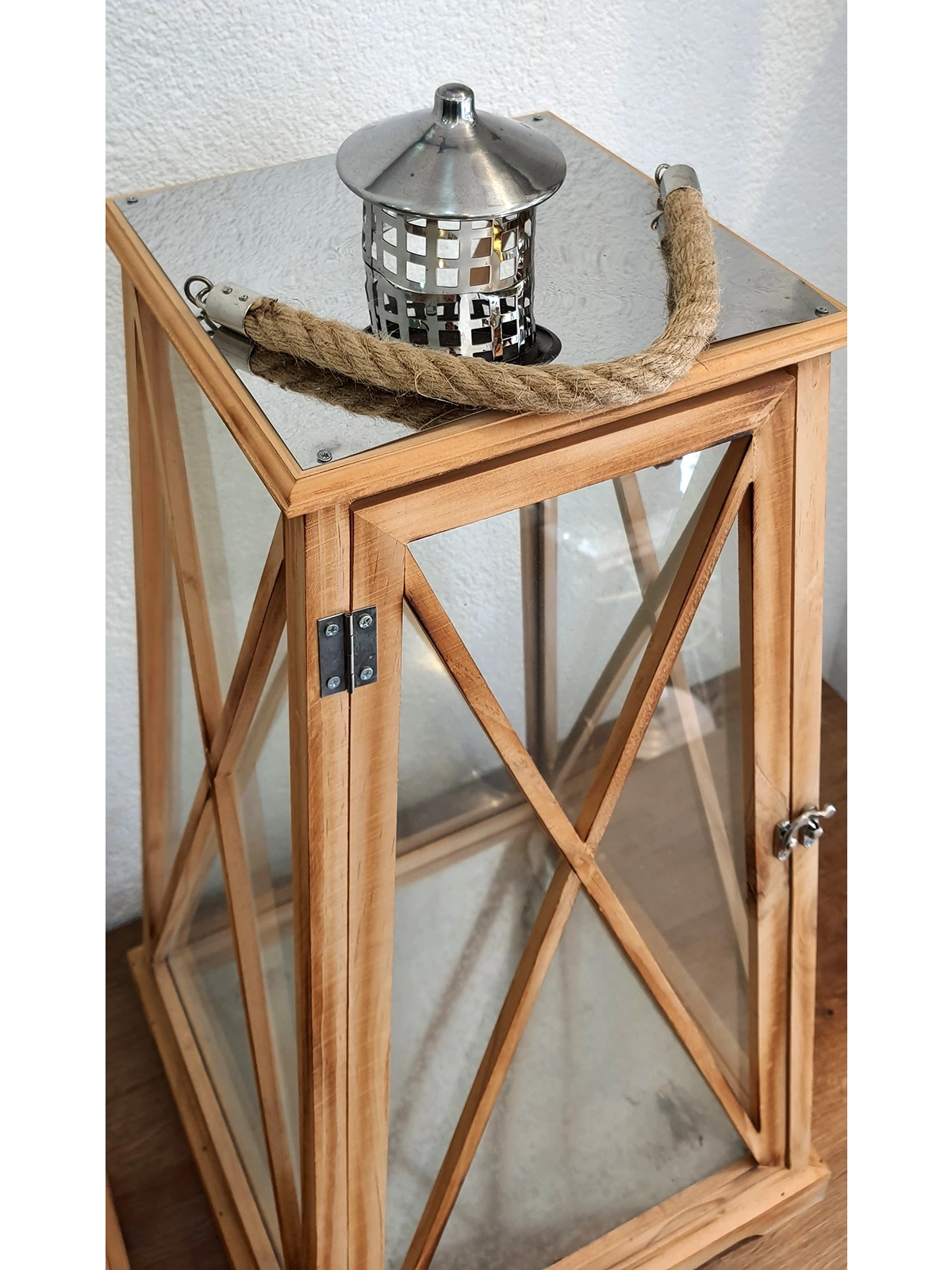 Çelik Çatılı İkili Ahşap Mumluk Fener Seti Sumatra